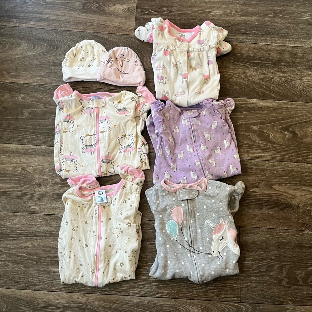 7 piece bundle baby girl pajama footies